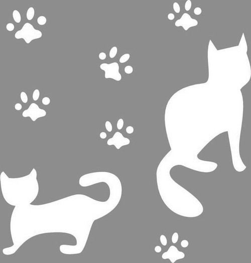 Kedi ve Pati İzleri Stencil Boyama şablonu 30x30 cm, Duvar Stencil, Fayans Stencil, Mobilya Stencil