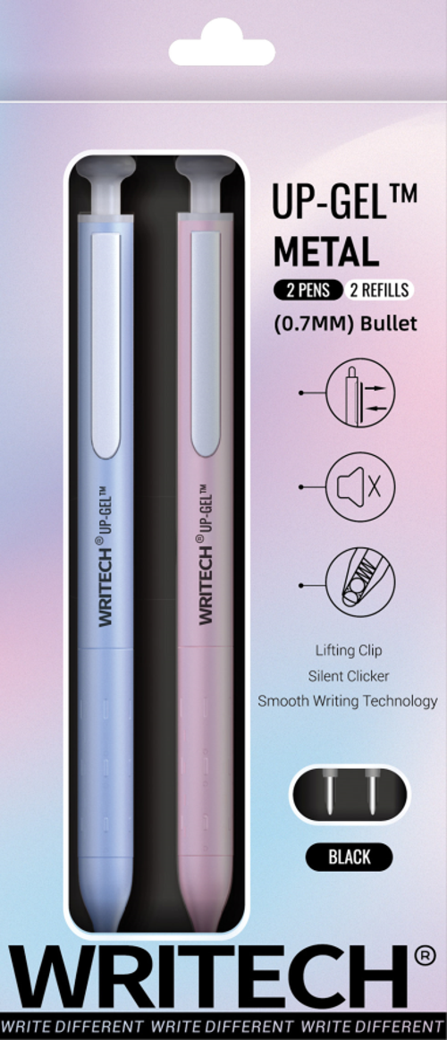 Milan WRITECH W-0156 METAL UP MAVİ-PEMBE GÖVDE 0,7MM MAVİ JEL KALEM - 2'Lİ