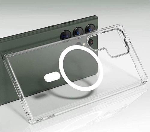 Samsung Galaxy S23 Ultra Kılıf Crystal Sert MagSafe Özellikli Şeffaf