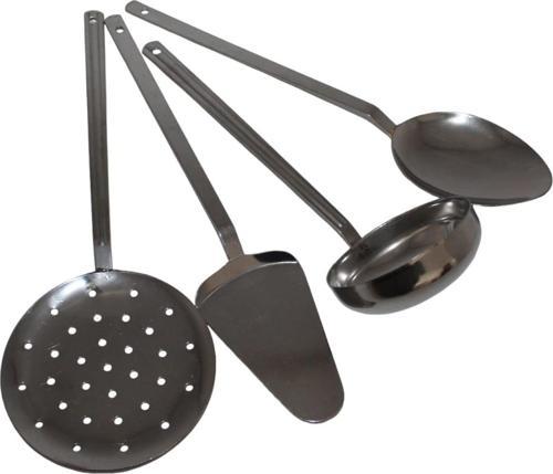 4 Parça Paslanmaz Çelik Yemek Servis Takımı Kevgir Kepçe Spatula Kaşık Seti Yemek Hazırlık Set