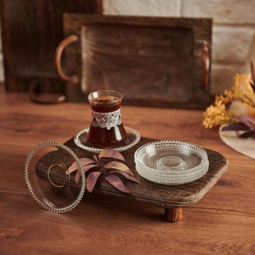 girona çay tabak - 6 lı boncuklu çay tabağı
