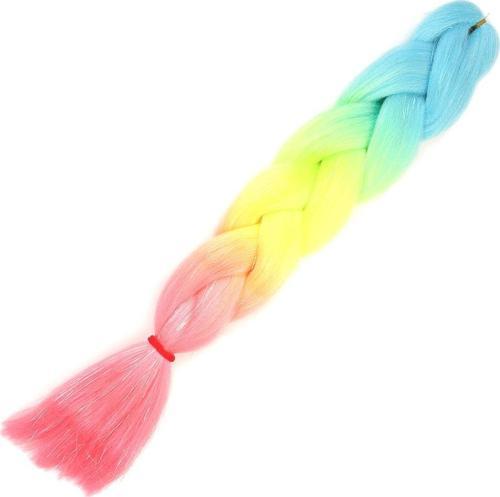  Simli Açık Mavi / Neon Sarı / Pembe Ombreli Örgülük Saç 100 Gr.