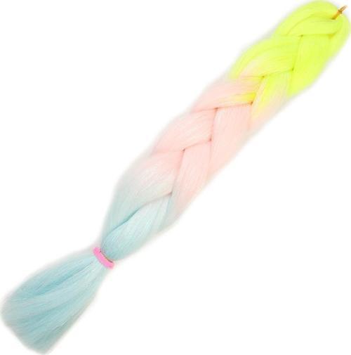  Simli Neon Sarı / Şeker Pembe / Su Yeşili Ombreli Örgülük Saç 100 Gr.