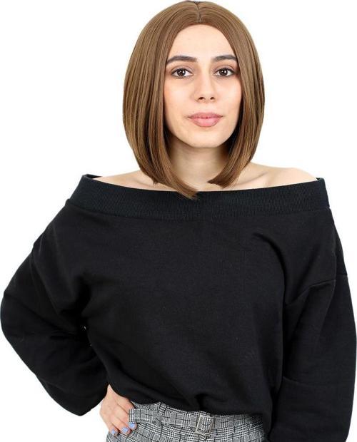  Kahkülsüz Düz Kısa Fiber Sentetik Peruk - Kumral