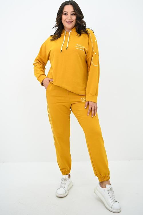 Kadın Büyük Beden Aksesuar Çıtçıt Detaylı Eşofman Takımı 8144-25