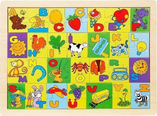 Ahşap Resimli Alfabe Puzzle Eğitici Ve Zeka Geliştiren Oyuncak