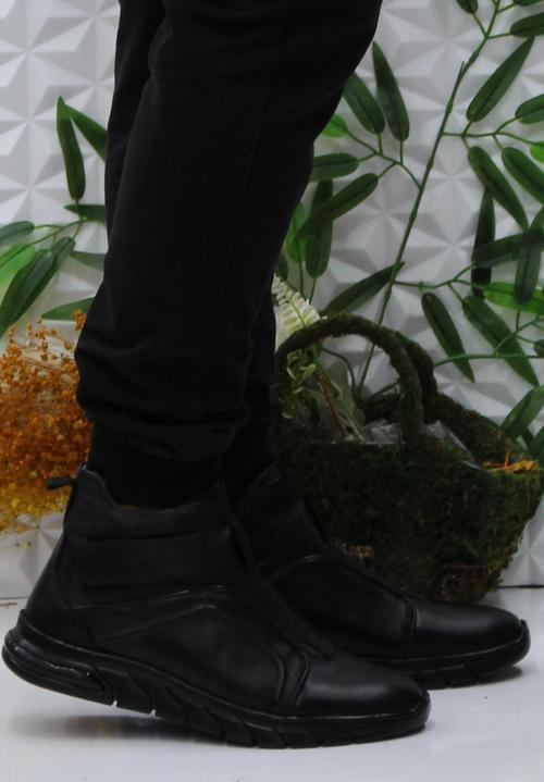 229-1 Siyah Frm Men Çırtlı Kauçuk Taban Hakiki Deri Erkek Bot