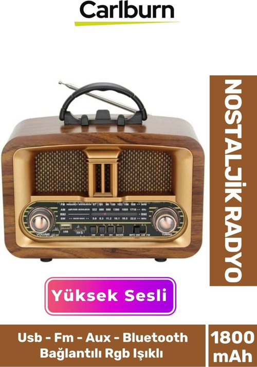 Kaliteli Yüksek Sesli Retro Şık Ahşap Bluetooth Bağlantılı Fm Usb Tf Aux Şarjlı Nostaljik Radyo