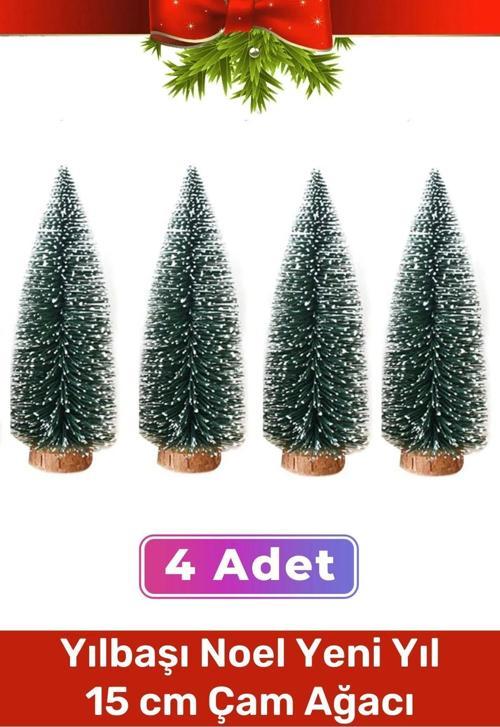 Mini Çam Masaüstü Minyatür Dekorasyon Küçük Süs Kar Yeni Yıl Noel Yapay Sedir Ağacı 15cm 4 Adet