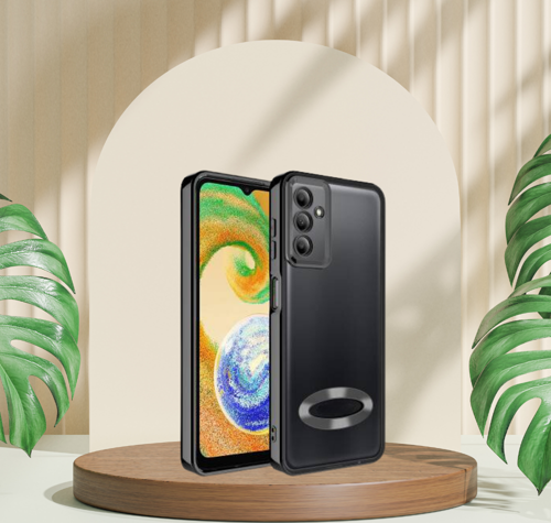 Samsung M14 Yanları Renkli Lens Korumalı Logo Gösteren Mega Kılıf Siyah