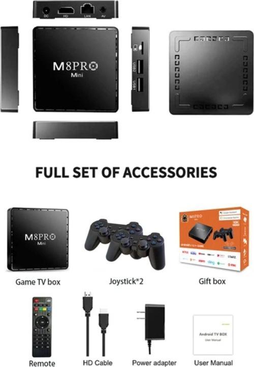 8k Android TV Wifi Kablosuz Çift Kol Retro Oyunlar Game Stick 64gb Hafıza 10000 Oyun Atari