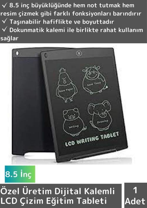Özel Seri Dijital Kalemli Çocuk Eğitim Tableti Grafik Ders Not Ödev Resim LCD Writing Tablet Siyah