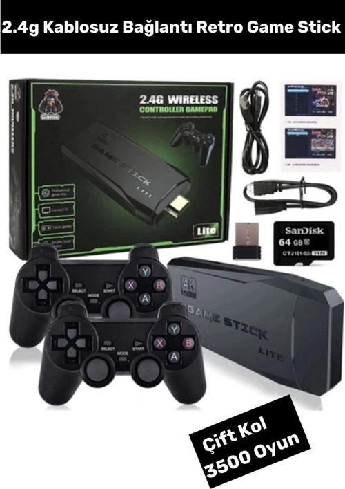 Game Stick Siyah 2.4g Nostaljik Çift Kablosuz Denetleyici Video Oyun Konsolu