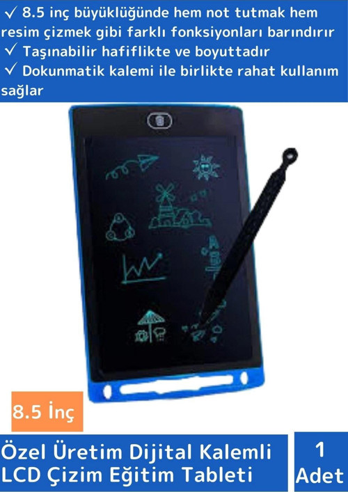 Özel Model Dijital Kalemli Çocuk Eğitim Tableti Grafik Ders Not Ödev Resim LCD Writing Tablet Mavi