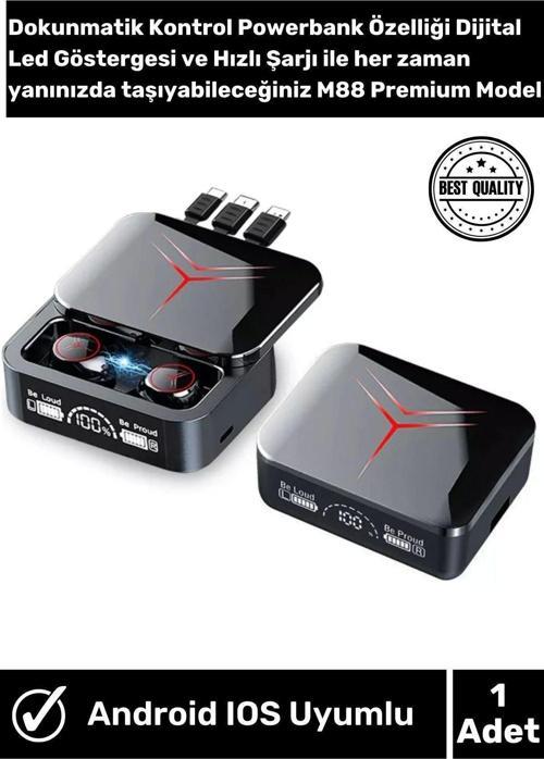 Android-IOS Tüm Modeller M88 Powerbankli Bluetooth V5.3 Stereo Kulaklık