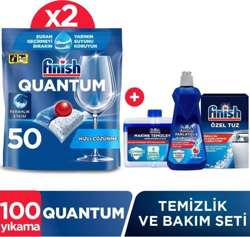 Quantum 100 Tablet Bulaşık Makinesi Deterjanı (50x2) + Finish Temizlik ve Bakım Seti