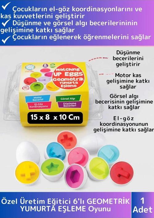 Premium Çocuk Eğitici El Göz Koordinasyonu Zeka Geliştirici 6'lı Geometrik Yumurta Eşleme Oyunu