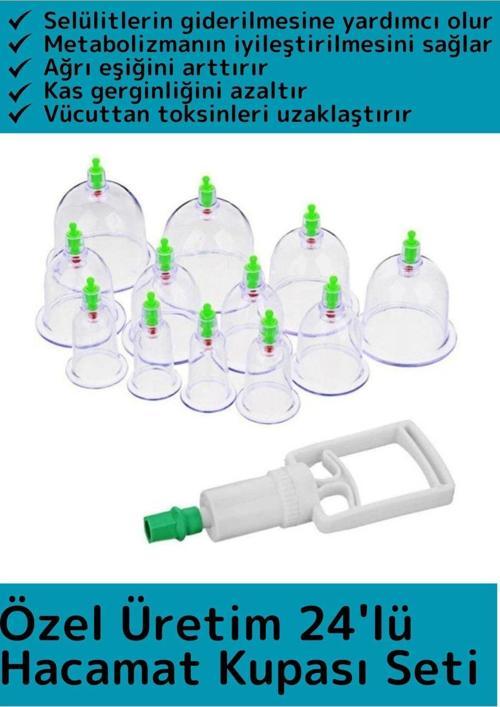 Özel Üretim Yüksek Kaliteli Selülit Çatlak Giderici Vakumlu 24'lü Hacamat Kupası Seti
