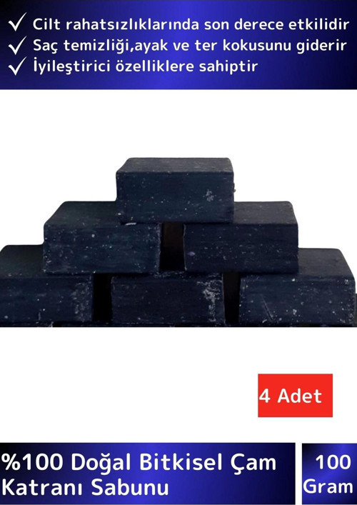 Doğal Güzel Kokulu Çam Katranı Sabunu Özel Üretim Tüm Cilt Tipleri İçin Uygun 4 Adet 100gr