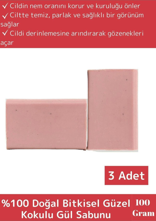 Özel Üretim %100 Organik Bitkisel Güzel Kokulu El Yüz Cilt Vücut Gül Sabunu 3 Adet
