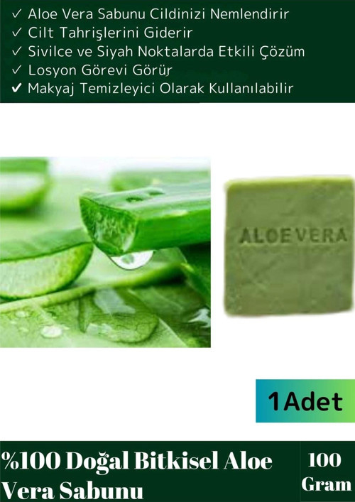 Özel Üretim %100 Organik Tüm Vücut Kullanım Bitkisel Aloe Vera Sabunu 1 Adet