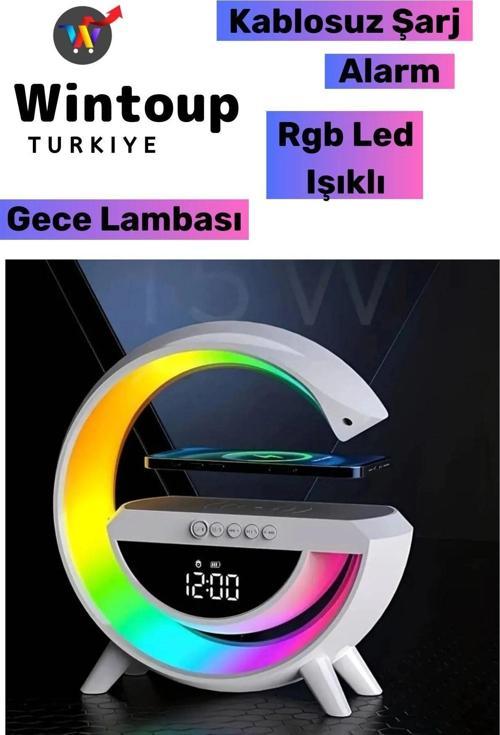 Ledli Kablosuz Masaüstü Hoparlörü Şarj Standı Çalar SaatG Şekil Müzik Makinesi