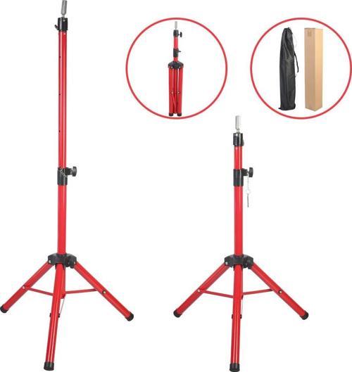  Kuaför Eğitim Mankeni İçin Metal Tripod - Kırmızı + Taşıma Çantası