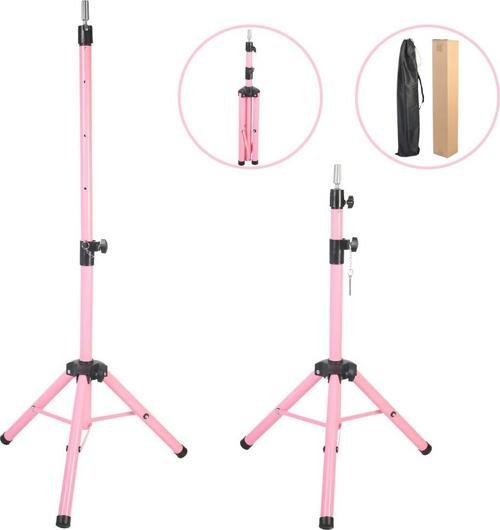  Kuaför Eğitim Mankeni İçin Metal Tripod - Pembe + Taşıma Çantası