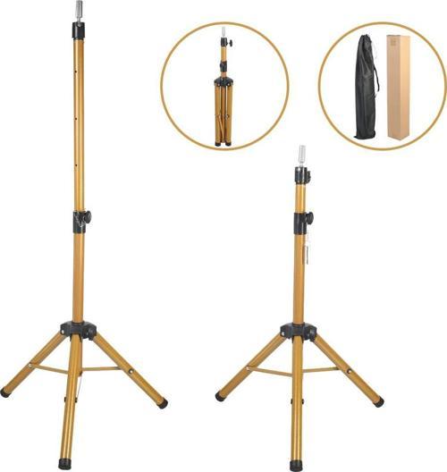  Kuaför Eğitim Mankeni İçin Metal Tripod - Simli Gold + Taşıma Çantası