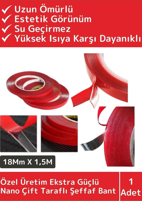 Premium Seri Ultra Güçlü Çok Amaçlı Tamir Cam Dış Mekan Montaj 1,5mt Nano Çift Taraflı Şeffaf Bant