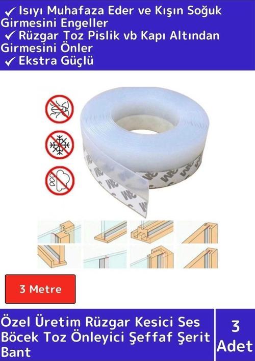 Özel Üretim Rüzgar Ses Böcek Toz Önleyici Kapı Pencere Isı Izolasyon Şeffaf Şerit Bant 3 Mtre 3 Ad