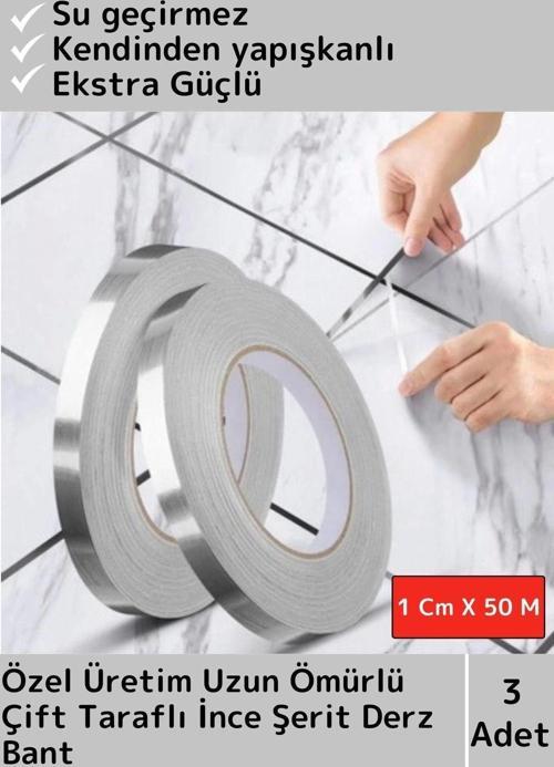 Özel Üretim Uzun Ömürlü Ekstra Güçlü Su Geçirmez Fayans Arası Şerif Derz Bant 1 Cm X 50 Metre 3 Adet