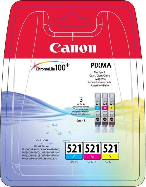 CLI-521 Cyan-Magenta-Yellow Mavi-Kırmızı-Sarı 3'lü Multipack Mürekkep Kartuş
