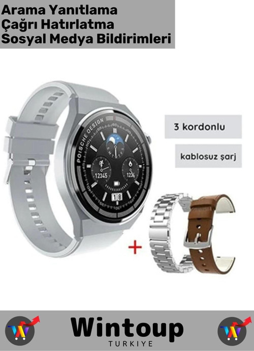 Akıllı Telefon Uyumlu Akıllı Saat 3 Kordonlu Sesli Görüşme Bildirim Smart Watch