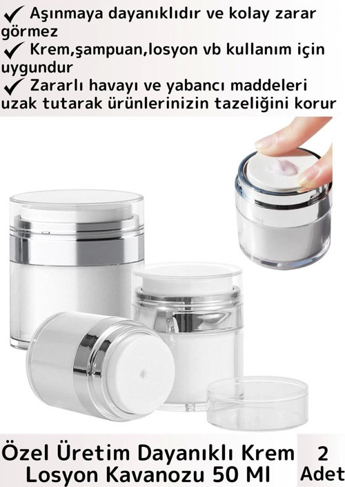 Özel Üretim Yüksek Kaliteli Vakum Basınç Hava Almaz Sıvı Şampuan Krem Losyon Kavanozu 50 Ml 2 Adet