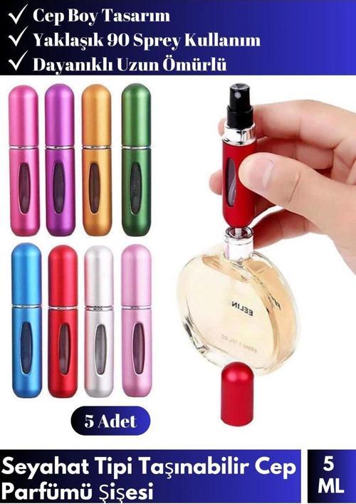 Seyahat Tipi Taşınabilir Çanta Boy 5'li Doldurulabilir Mini Parfüm Şişesi