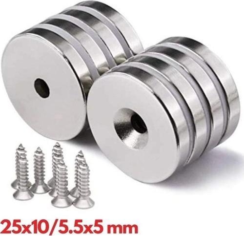 N35 25x10/5.5x5 Mm Neodyum Mıknatıs 5 Adet, Yuvarlak, Nikel Kaplamalı Kaliteli Ve Dayanıklı Ürün