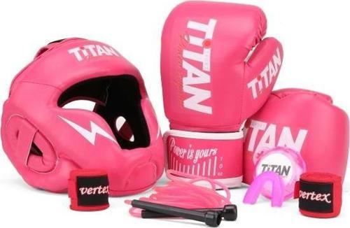 Pembe Serisi Özel Takım Set ,  Boks Kaskı, Boks Eldiveni, Dişlik, Bandaj