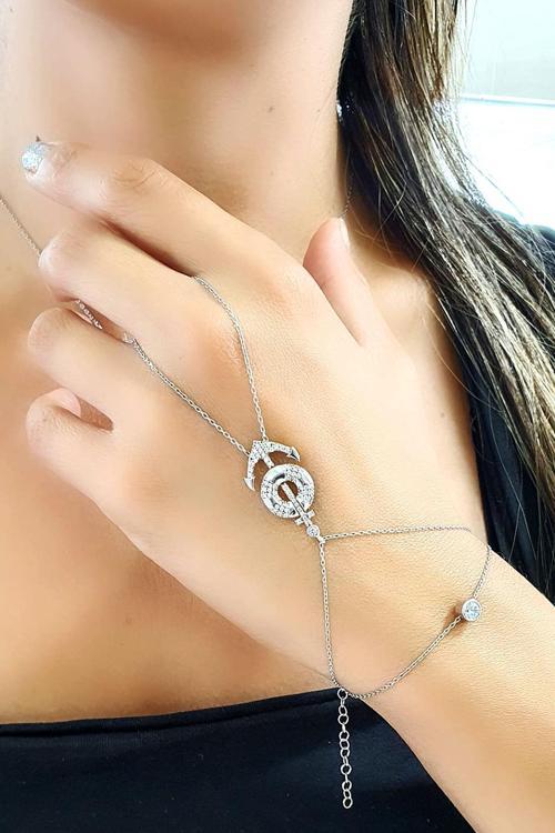 925ayar Gümüş Zirkon Taş Detaylı Trend çapa figürlü Şahmeran