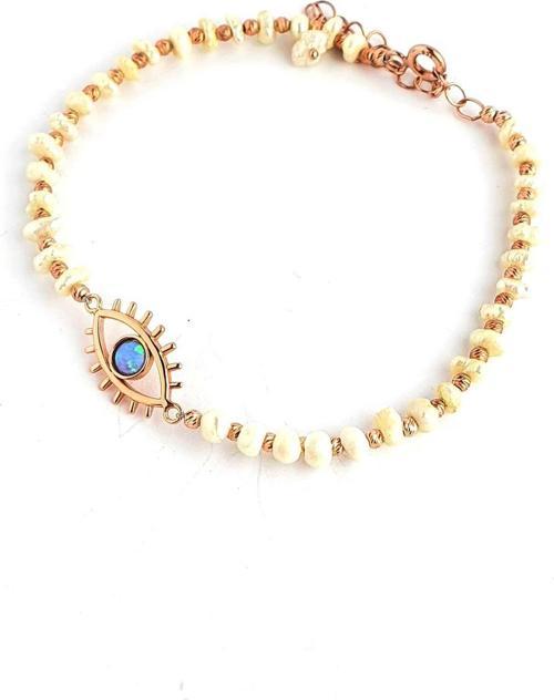 Barok İncili 925ayar Gümüş Rose Detaylı opal göz Bileklik