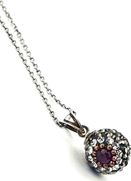 Kök yakut taşlı swarovski taş detaylı gümüş kolye 