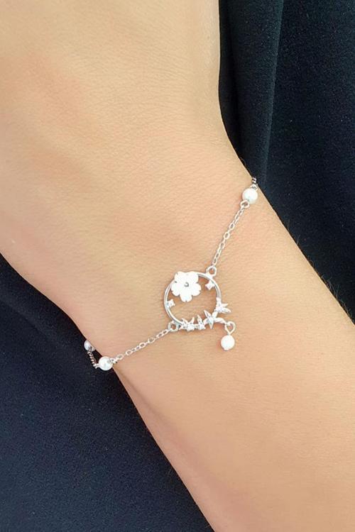 Manolya Figürlü El İşi Tasarım 925ayar Gümüş Bileklik