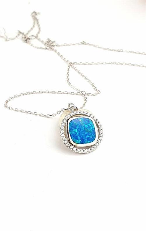 Opal taşlı zirkon taş detaylı 925 ayar gümüş kolye