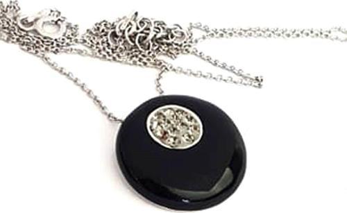 Siyah mineli swarovski taşlı 925 ayar gümüş kolye 