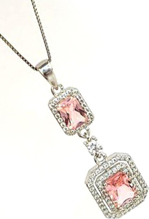 Sky Diamond Pink Morganit Taşlı 925 ayar Gümüş Lüks Kolye