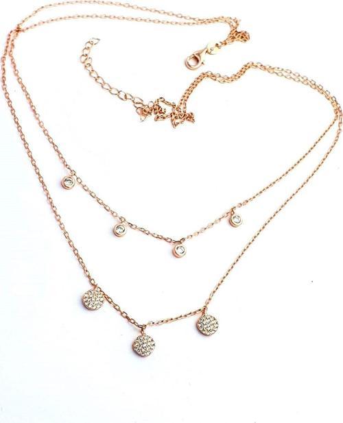 Swarovski Taşlı 925 ayar Gümüş Rose İkili Kolye 