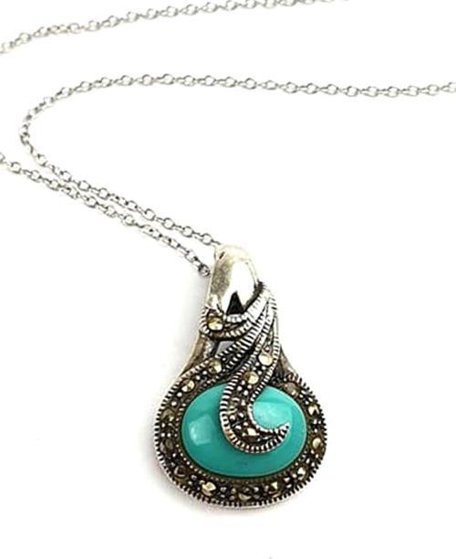 Turkuaz taşlı markazit taş detaylı gümüş kolye