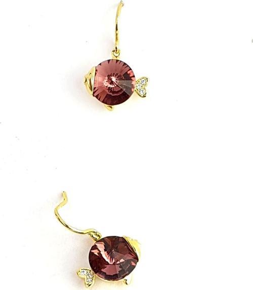 925ayar gümüş Üzerine altın kaplama Swarovski Taşlı minimal Balık küpe 