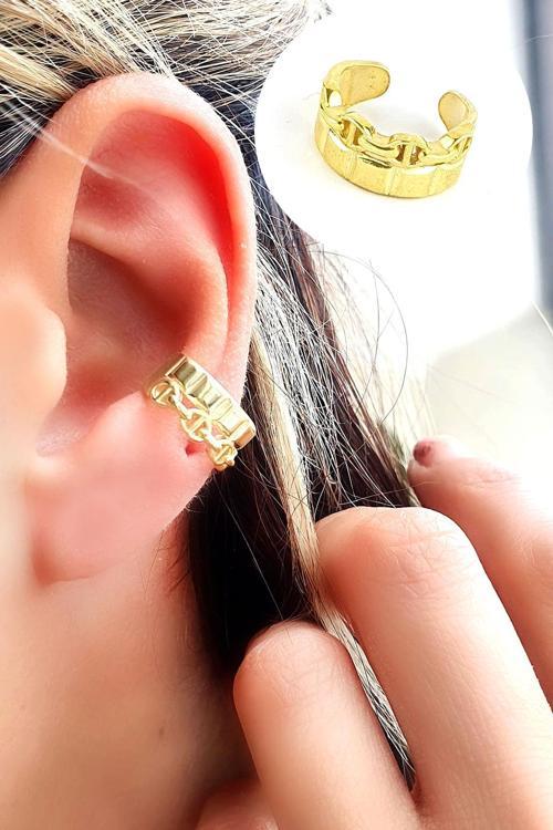 925ayar Gümüş Üzerine Altın Kaplama Trend Sıkıştırmalı Kıkırdak Earcuff Küpe 