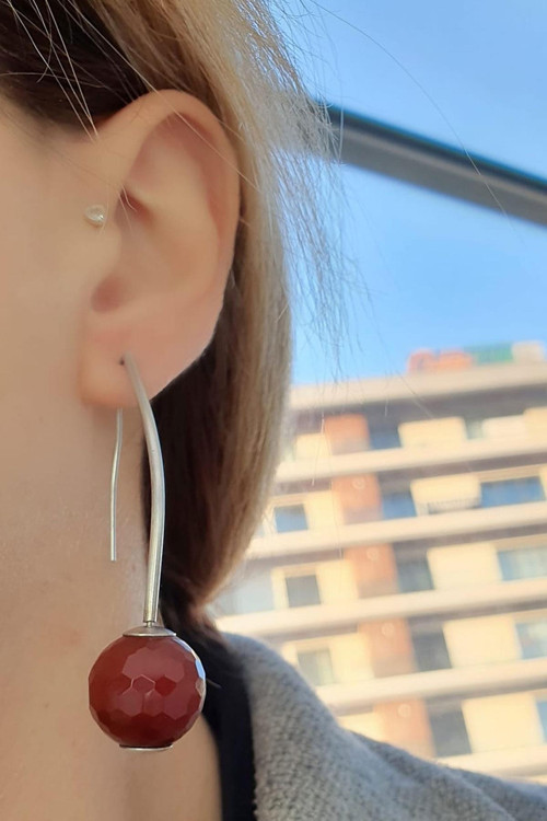 Akik Taşlı Tasarım 925 ayar Gümüş Küpe